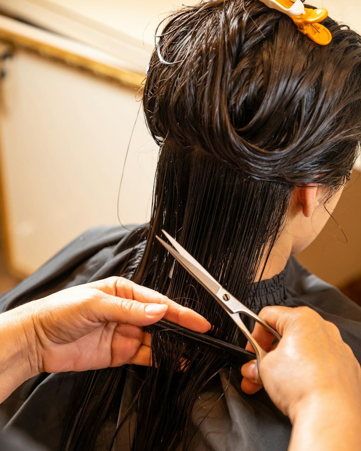Hairdresser cutting a customer's hair
